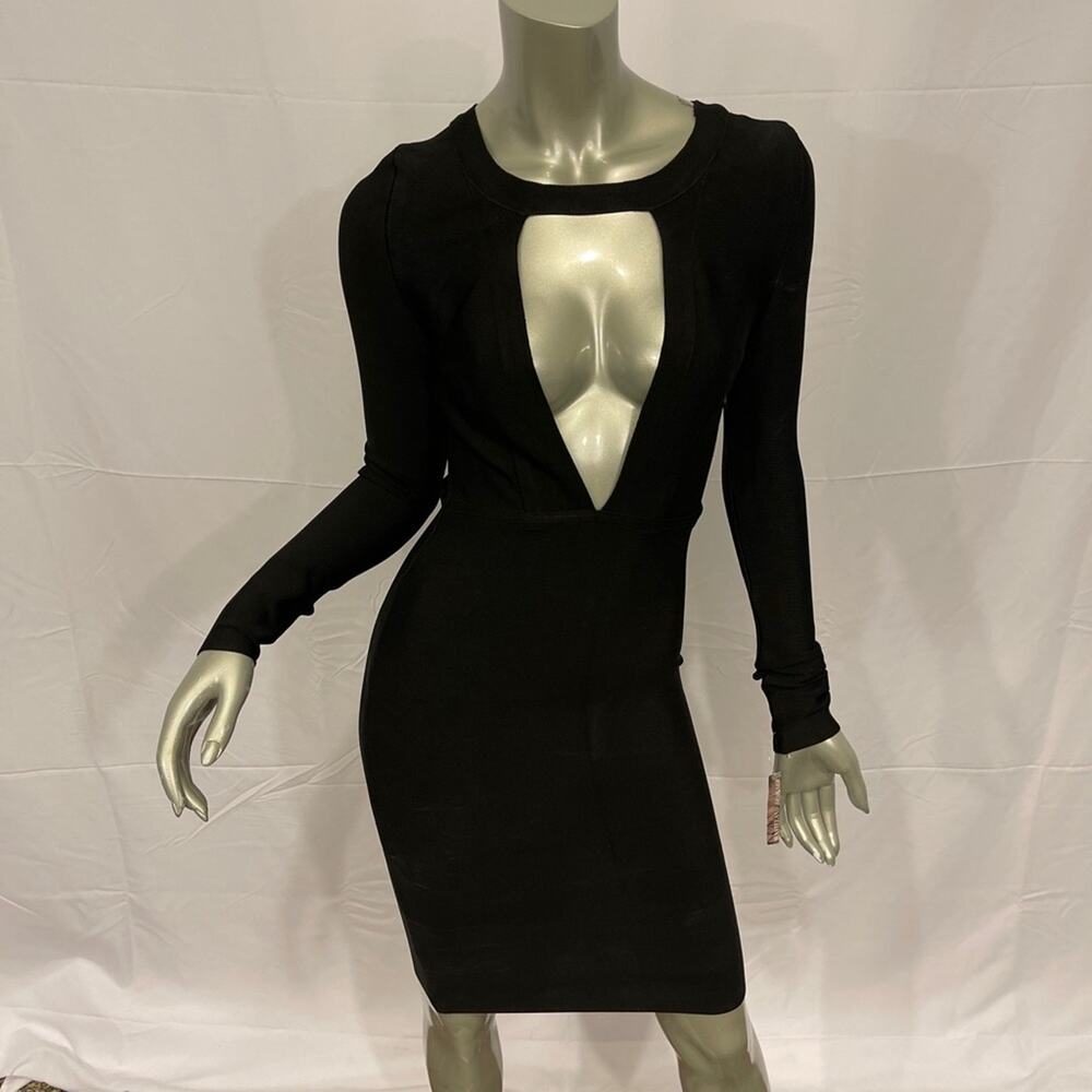 FEMME Los Angeles Black Long Sleeve Bandage Body-con  Cutout Cocktail Dress S - Picture 10 of 12